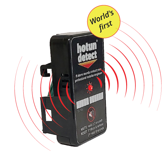 Hotun detect device with sound wave graphics and 'World's first' label on a white background

Hotun Alarm unit for dry trap tundish (Black)

Heating Engineer Supplies