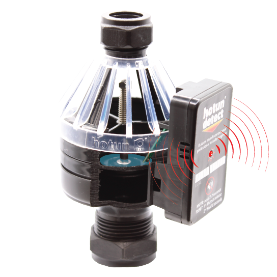 Hot Tub Alert water flow monitor with clear plastic cover 

Hotun Alarm unit for dry trap tundish (Black)

Heating Engineer Supplies