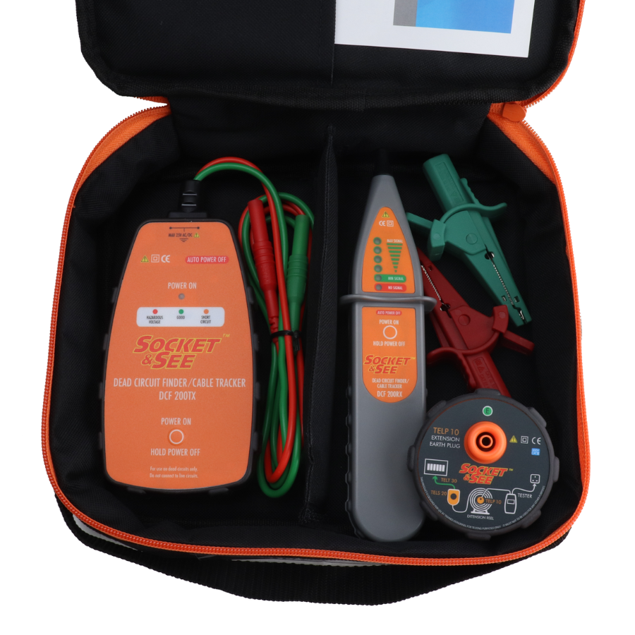 Socket & See electrical testing kit with tools and accessories in a carrying case.
