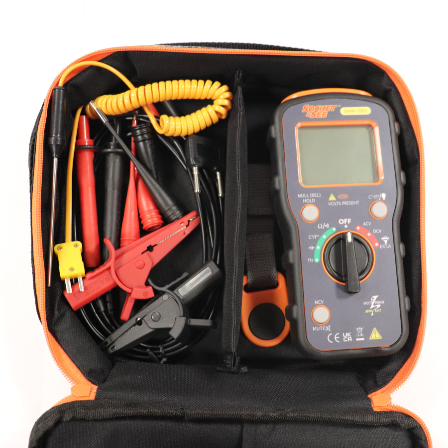 Multimeter and test equipment in an open tool bag on a white background

Socket & See DMM DSO Utilities Multimeter

Socket & See Electrical Testing Tools at Heating Engineer Supplies

Socket & See Electrical Testing Accessories at HES

Trade supplies Limerick