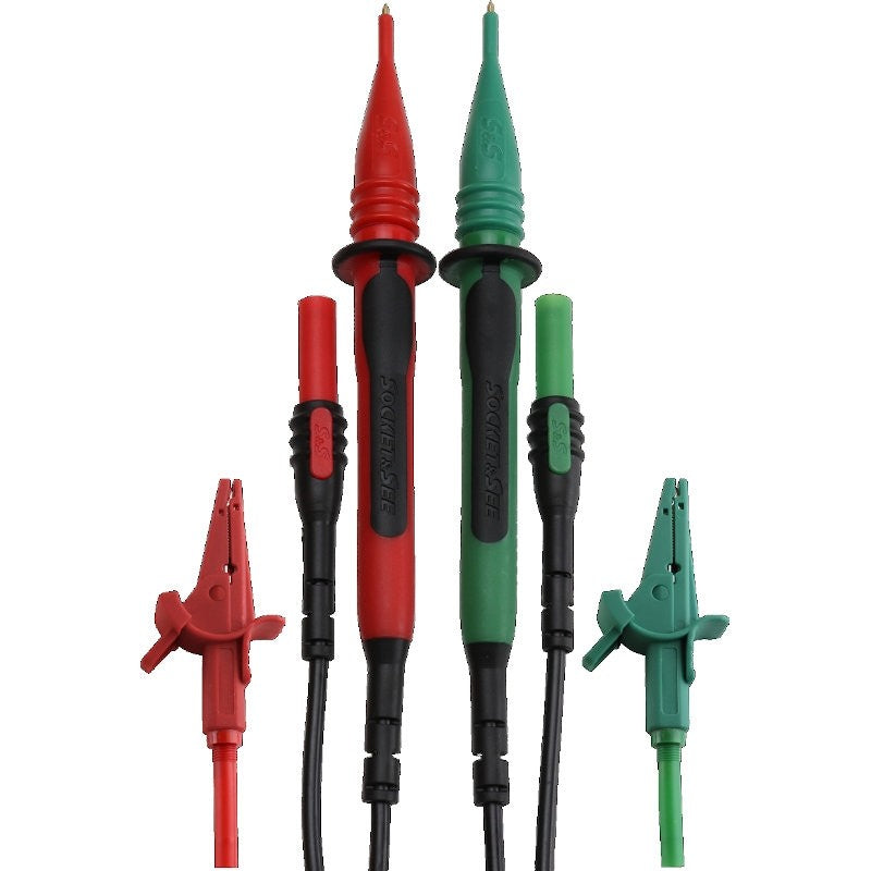 Set of red and green test leads with alligator clips on a white background

Socket & See DNO 10A Fused 2 Wire Lead Set - Electrical Testing Equipment at Heating Engineer Supplies