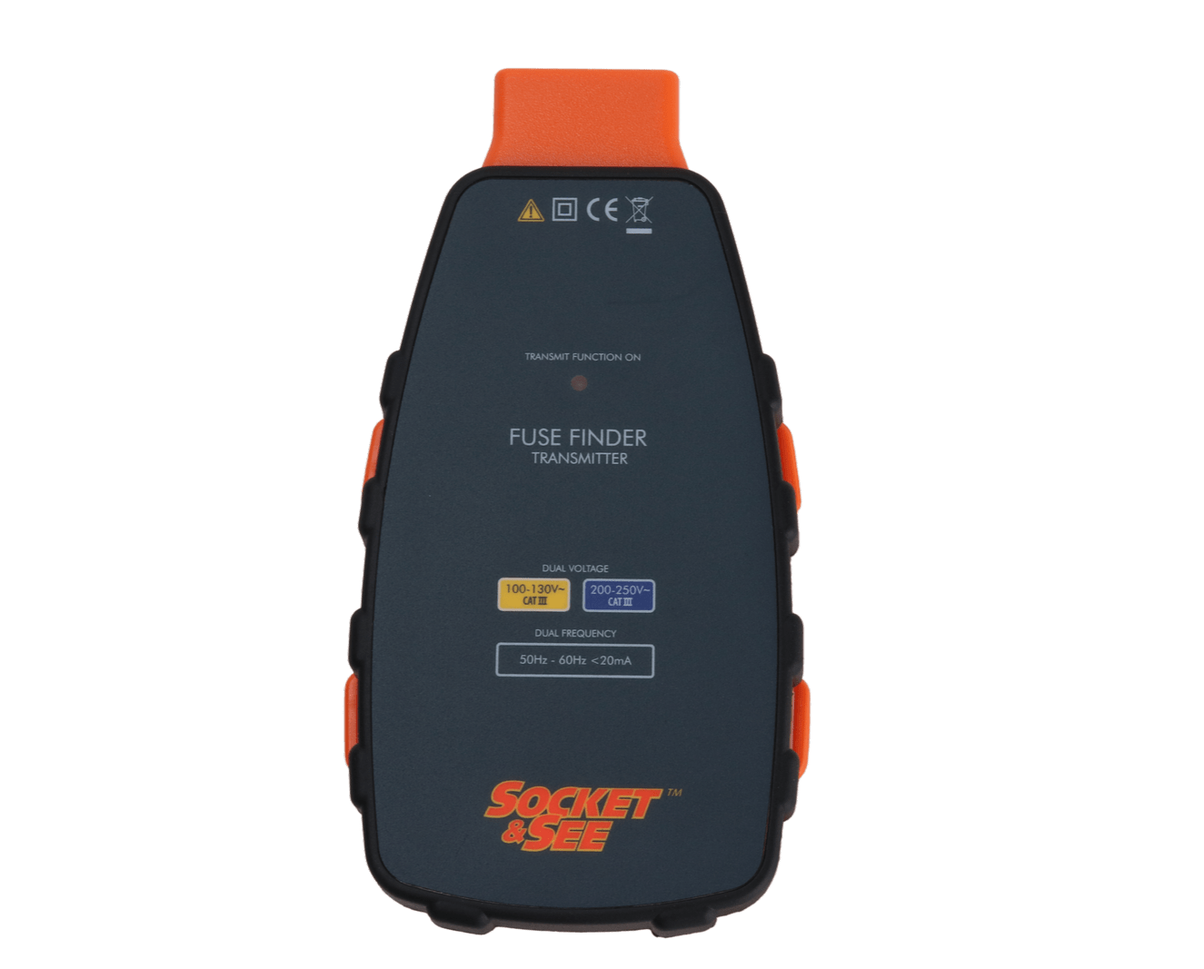 Fuse finder transmitter with Socket & Seal branding on a transparent background