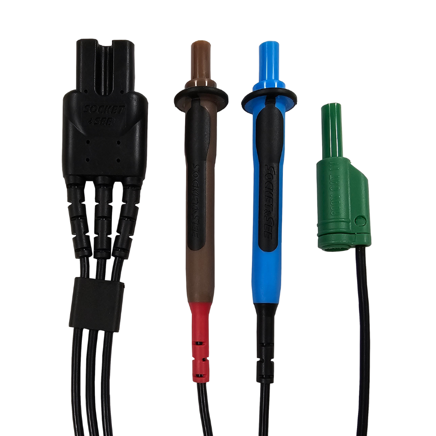 Four electrical connectors in black, brown, blue, and green on a white background
Socket & See ITLS400A Fused Test Leads
Socket & See Circuit Testers
Electrical Testing Tools at Heating Engineer Supplies