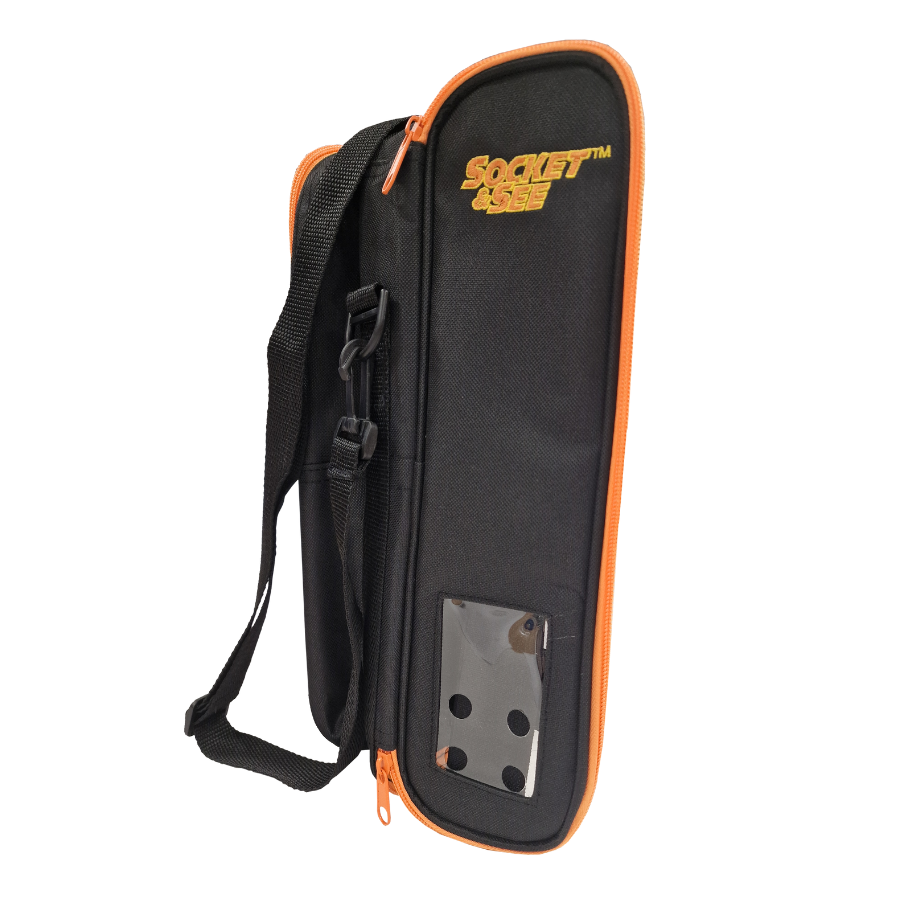 Black and orange tool bag with a strap on a white background

Black and orange tool case with branding on a white background

Socket & See Safe Case (open) - Electrical Equipment Accessories at Heating Engineer Supplies