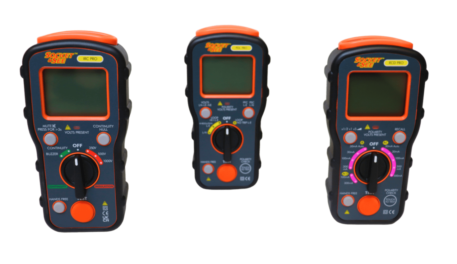 Three digital multimeters with orange accents on a transparent background

Socket & See SFT Pro Kit

Socket & See Electrical Testing Tools at Heating Engineer Supplies

Socket & See Electrical Testing Accessories at Heating Engineer Supplies

Trade supplies Limerick