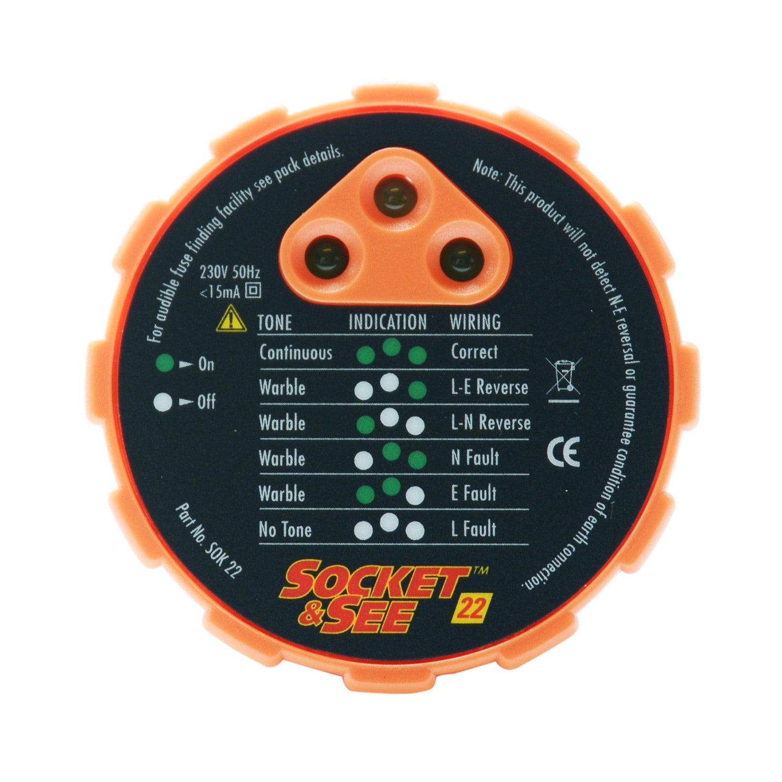 Socket & See SOK22 Craftsman Socket Tester

Round electronic device with orange border and black center displaying wiring instructions, brand 'Socket & See', and technical details.

Socket & See electrical testing tools at Heating Engineer Supplies Ltd, Patrickswell, County Limerick
