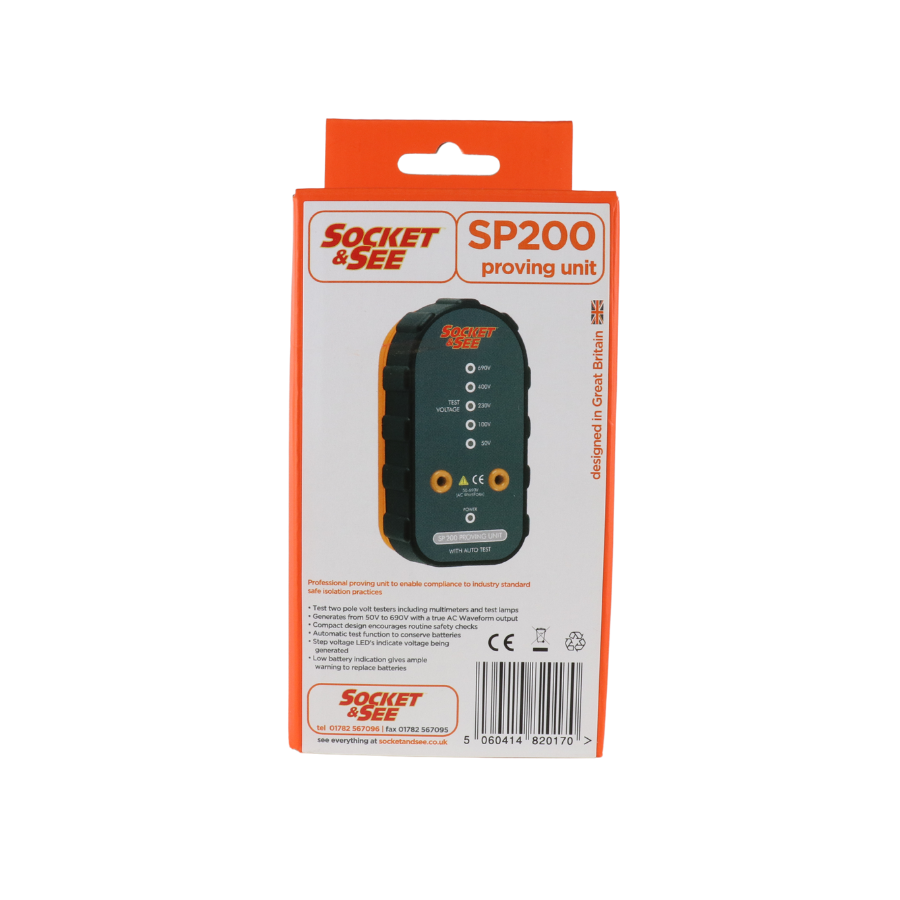 Socket & See SP200 proving unit packaging on a white background

Socket & See SP200 Professional Proving Unit

Socket & See Electrical Testing Tools at Heating Engineer Supplies

Socket & See Electrical Testing Accessories at Heating Engineer Supplies

Trade supplies Limerick
Electrician Limerick
Electrical Engineer Limerick