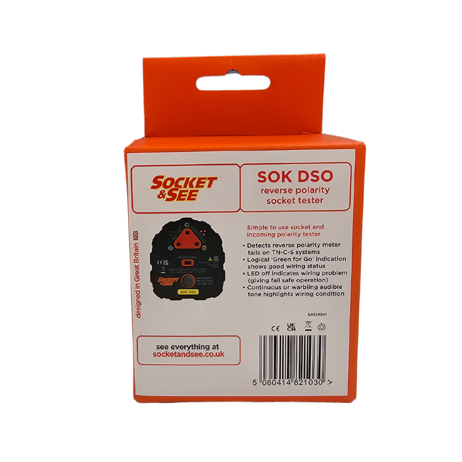 Orange and white packaging of Socket & See SOK DSO socket tester on a white background

Socket & See SOK DSO True Polarity Tester

Socket & See Electrical Testing Tools at Heating Engineer Supplies

Socket & See Electrical Testing Accessories at HES Ltd

Trade supplies Limerick