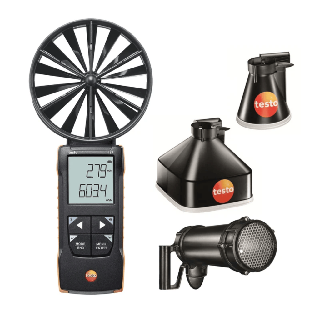 Testo 417 Kit 2 Compact Class 100mm Vane Anemometer Vane with Measuring Funnels and Flow Straightener

Testo at Heating Engineer Supplies

Trade supplies Limerick
Trade supplies Ireland
Heating Engineer SuppliesLimerick
Heating Engineer Supplies Cork
Heating Engineer Supplies Dublin
Heating Engineer Supplies Galway
Heating Engineer Supplies Ireland

Set of meteorological instruments including a anemometer, rain gauge, and other equipment on a white background.
