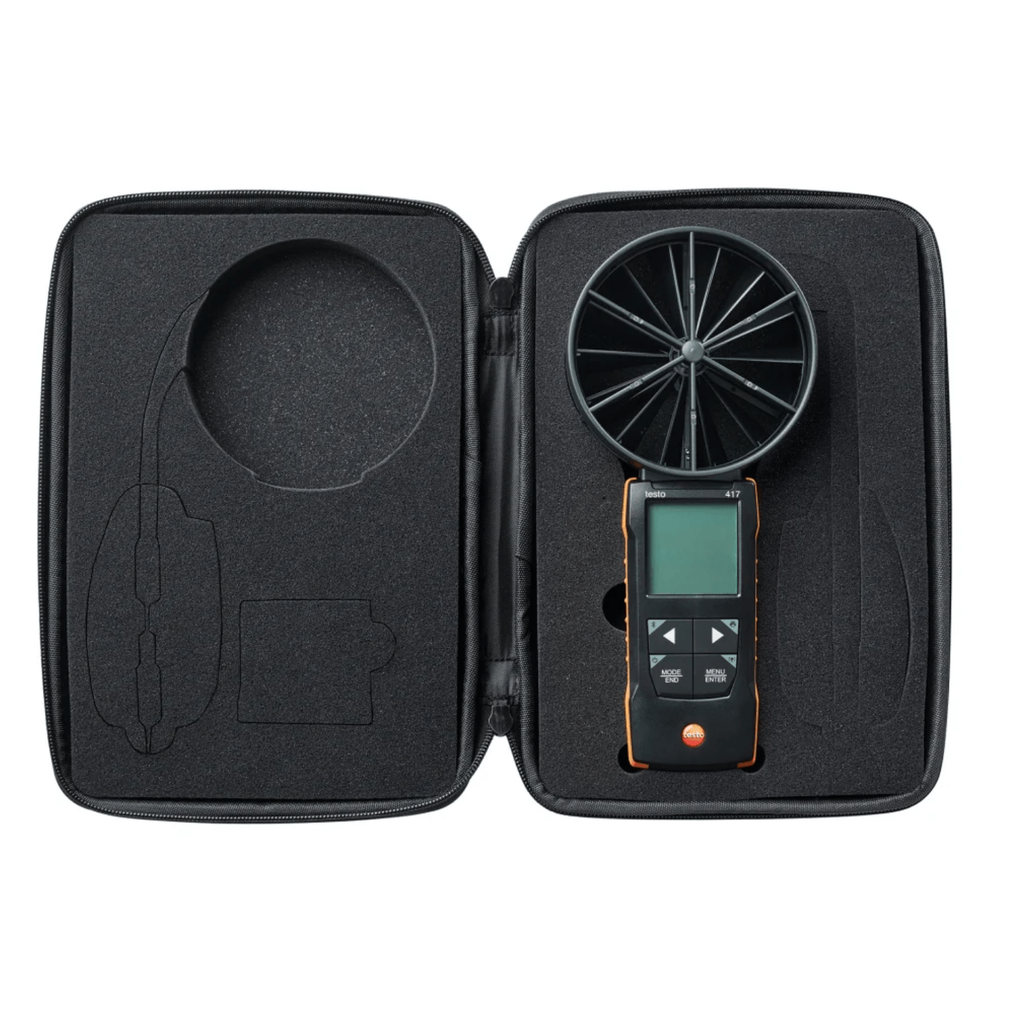 An anemometer with a digital display and wind speed measurement wheel in a black carrying case on a white background.

Testo 417 Kit 2 Compact Class 100mm Vane Anemometer Vane with Measuring Funnels and Flow Straightener

Testo at Heating Engineer Supplies

Trade supplies Limerick
Trade supplies Ireland
Heating Engineer SuppliesLimerick
Heating Engineer Supplies Cork
Heating Engineer Supplies Dublin
Heating Engineer Supplies Galway
Heating Engineer Supplies Ireland
