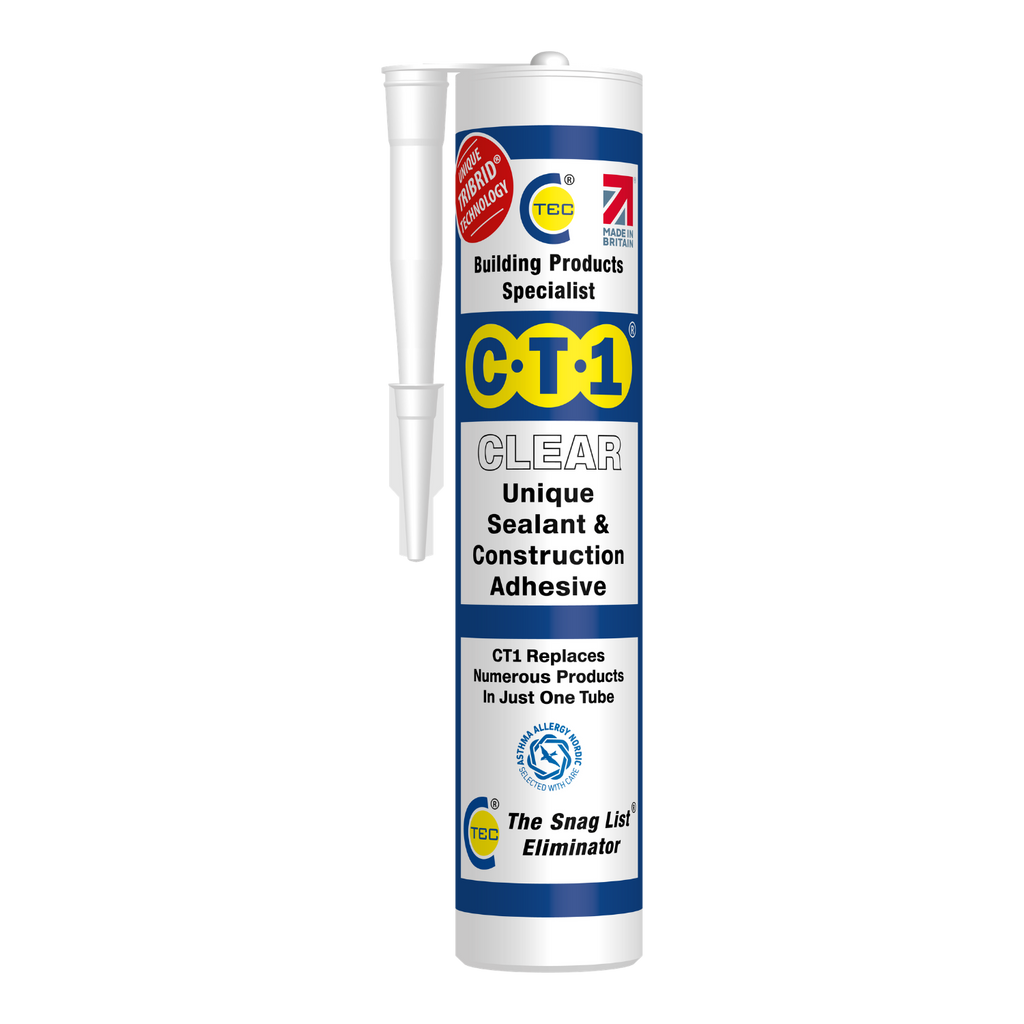 Tube of CT1 clear sealant and construction adhesive with branding and product details.

C-Tec CT1 Clear TRIBRID® Multi Purpose Sealant & Adhesive - 290ml
Heating Engineer Supplies, Patrickwell, County Limerick
