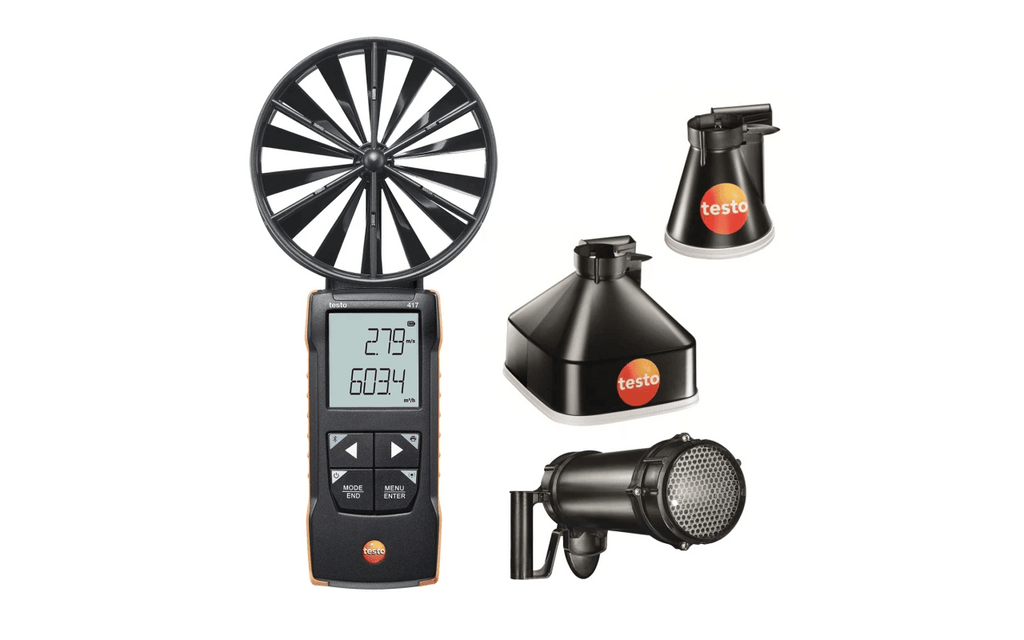 Testo 417 Kit 2 Compact Class 100mm Vane Anemometer Vane with Measuring Funnels and Flow Straightener

Testo at Heating Engineer Supplies

Trade supplies Limerick
Trade supplies Ireland
Heating Engineer SuppliesLimerick
Heating Engineer Supplies Cork
Heating Engineer Supplies Dublin
Heating Engineer Supplies Galway
Heating Engineer Supplies Ireland

Set of meteorological instruments including a anemometer, rain gauge, and other equipment on a white background.