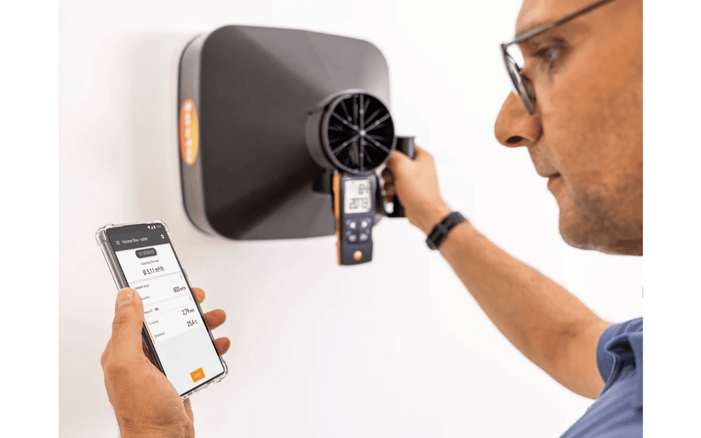 Person using a device to measure wall temperature with a smartphone app.

Testo 417 Kit 1 Compact Class 100mm Vane Anemometer with Funnel Set and Case

Testo at Heating Engineer Supplies

Trade supplies Limerick
Trade supplies Ireland
Heating Engineer Supplies Limerick
Heating Engineer Supplies Cork
Heating Engineer Supplies Dublin
Heating Engineer Supplies Galway
Heating Engineer Supplies Ireland